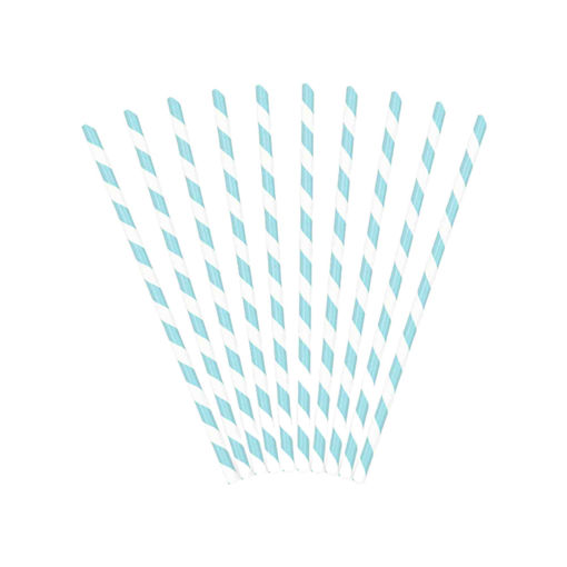 Picture of PAPER STRAWS STRIPED SKY BLUE 19.5CM - 10 PACK